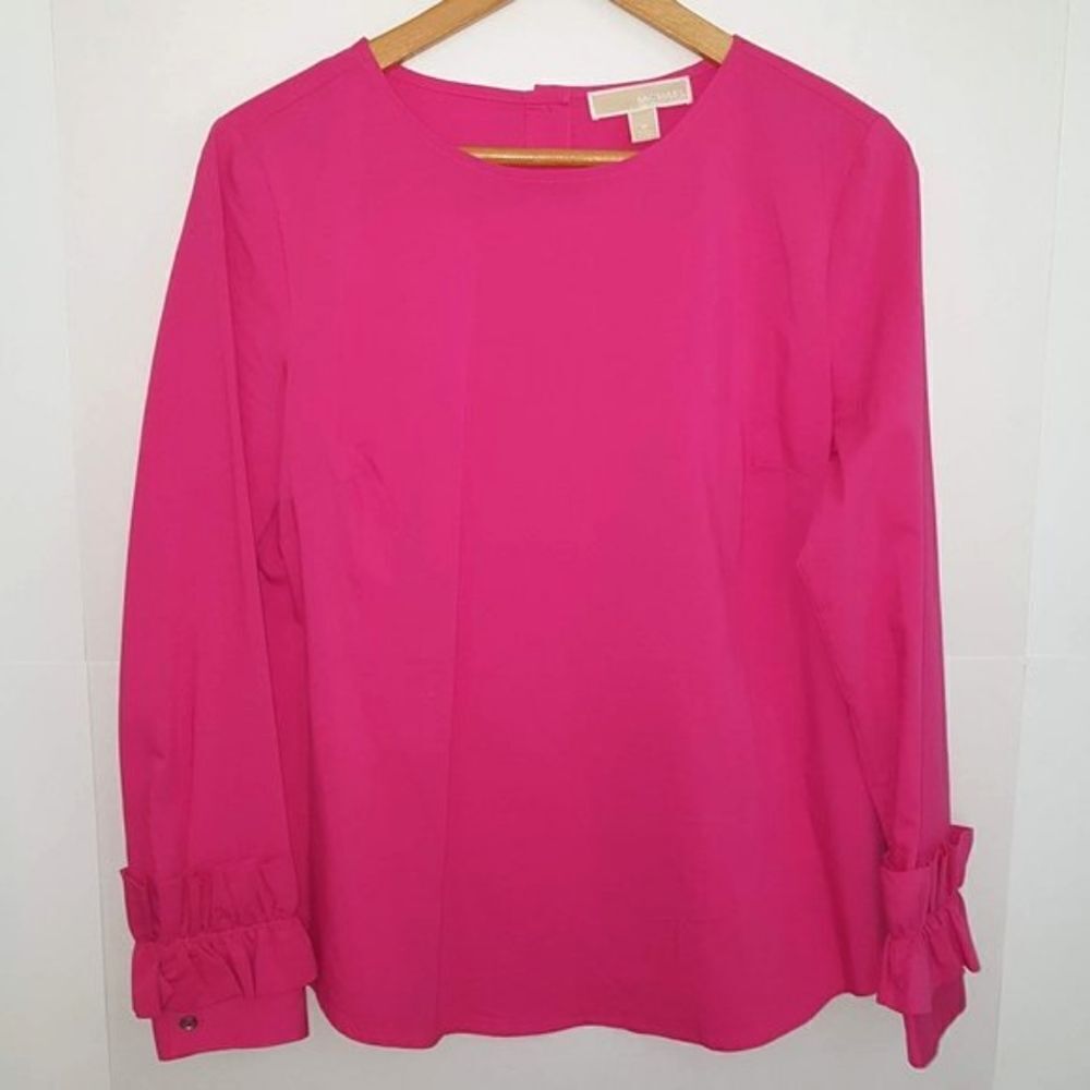 MICHAEL KORS Womens Long  Sleeve Blouse with Double Ruffle Cuffs at Wris…